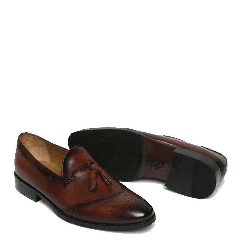 HandPainted  Leather Slip-On Tassel Tan Loafer