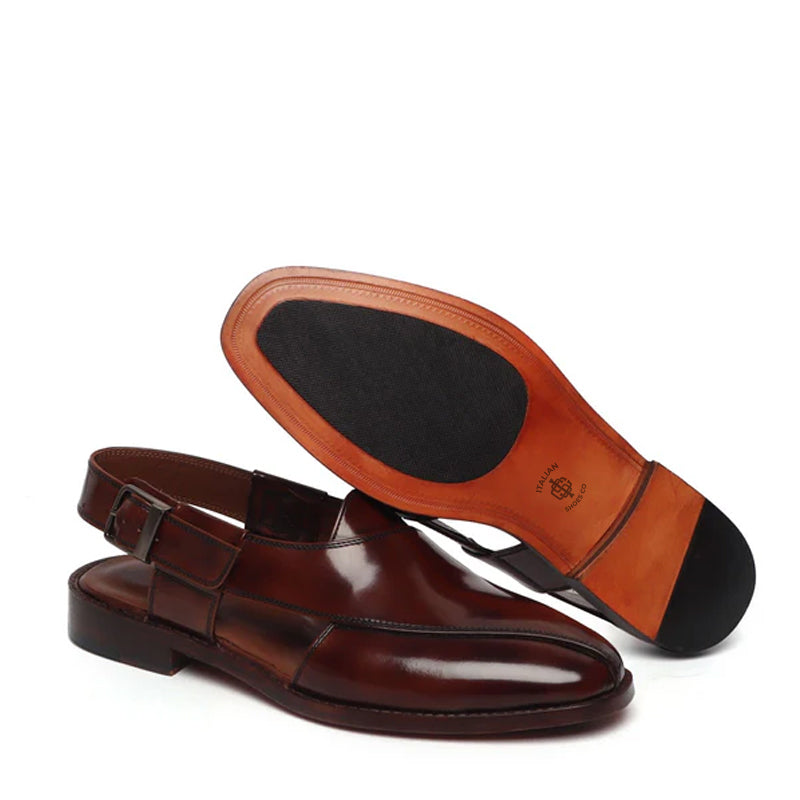 Leather Handmade Cross Strap Peshawari Brown Sandal