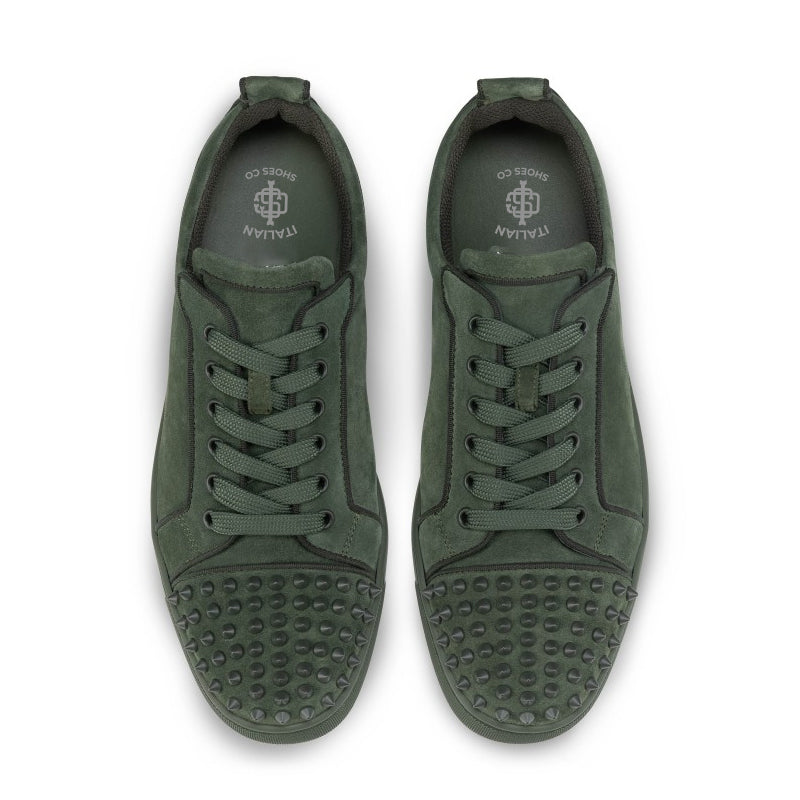 Men Suede Lace-Up Green Sneakers