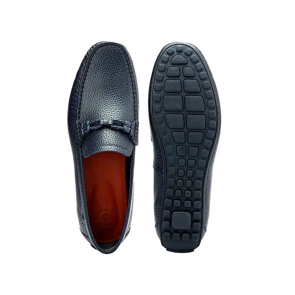 Men Textured Leather Driving Blue Loafer