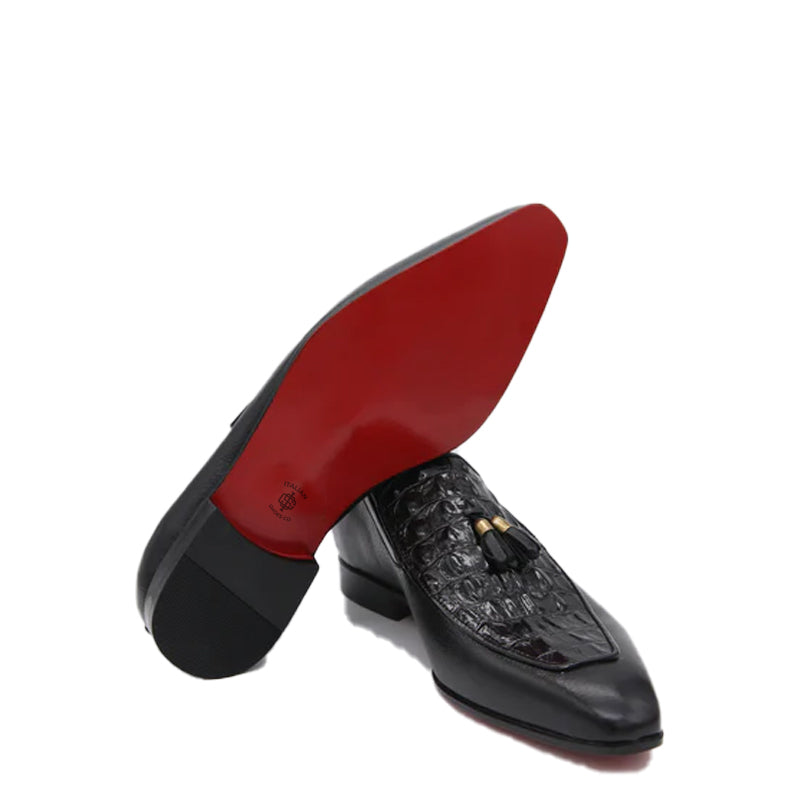 Croco Print Leather Tassel Loafer For Men