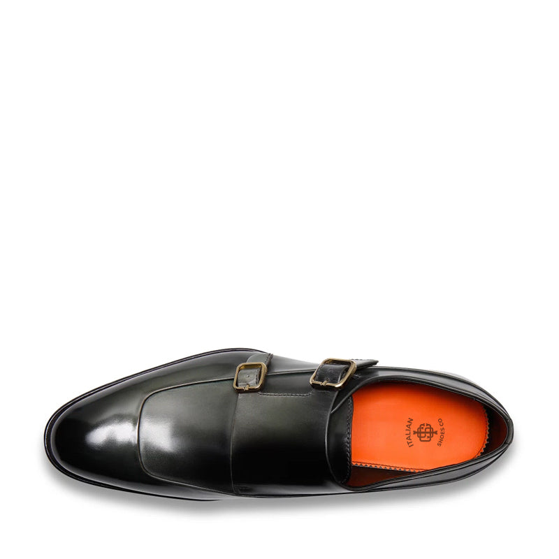 Men Cap-Toe Double Strap Green Monk Shoe