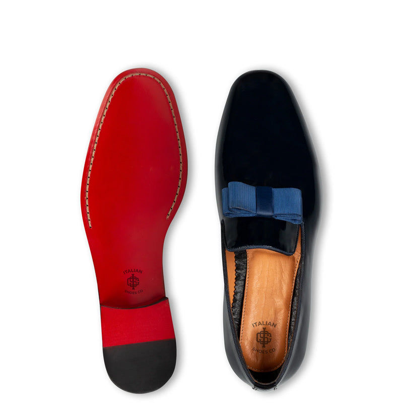 Patent Penny Solid Leather Blue Loafer