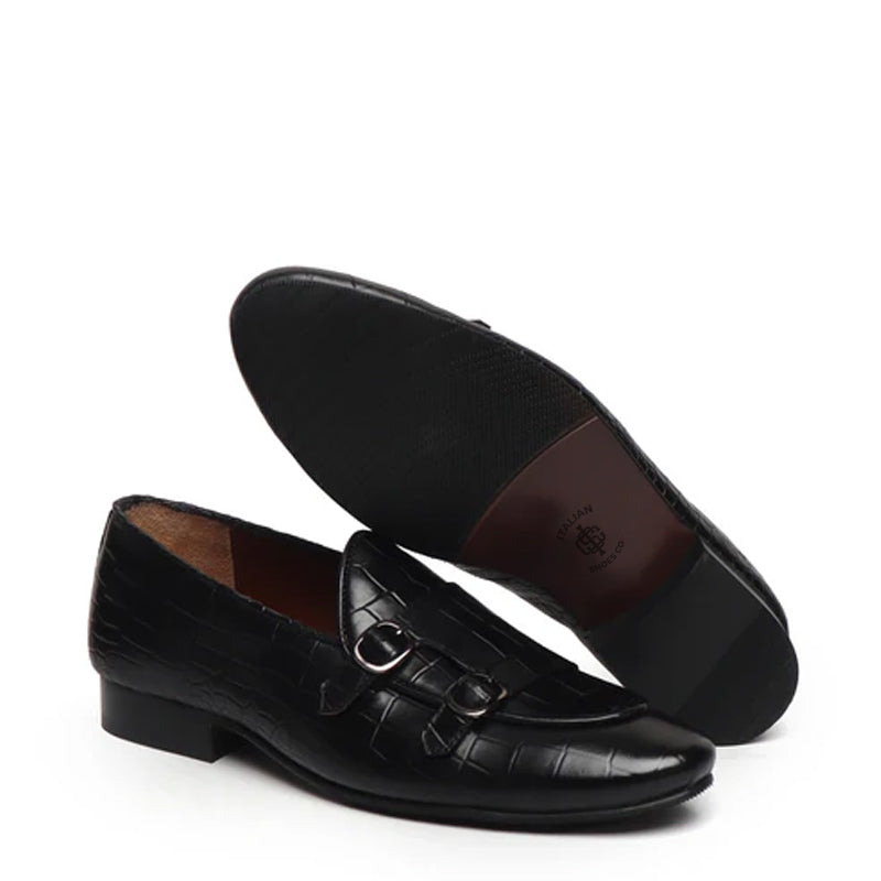 Deep Cut Croco Double Monk Grey Shoe For Men