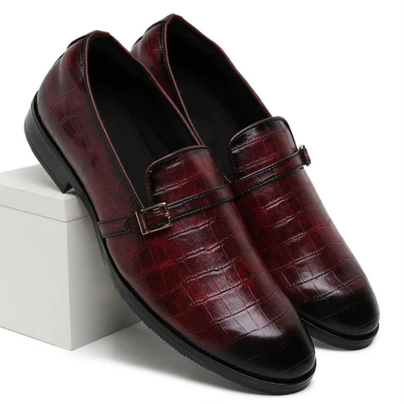 Croco Textured Leather Green Loafer With Side Buckle