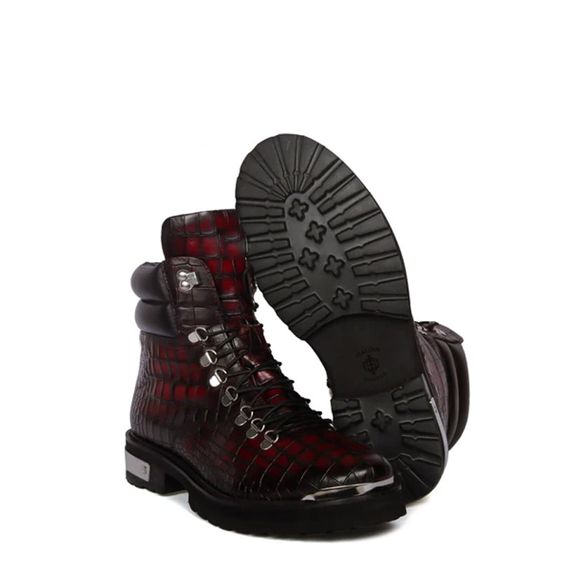 Croco Deep Cut Leather Lace-UP Ankle Boot