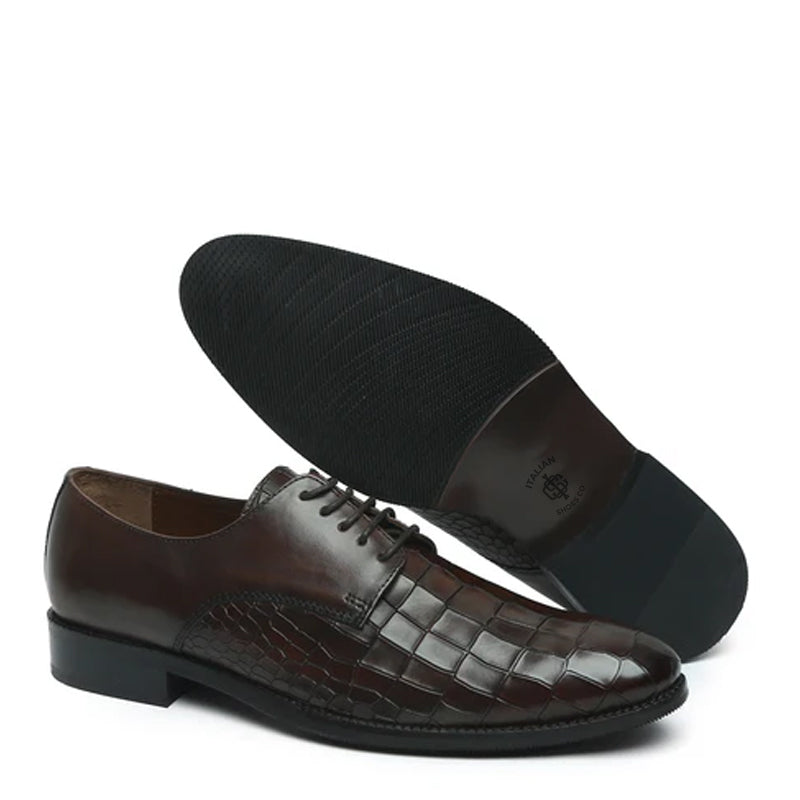 Croco Print Lace-Up Leather Derby Shoe