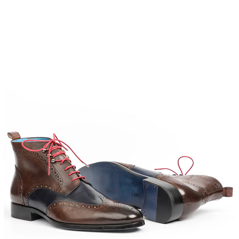 Men Dual Tone Leather Wingtip Ankle Green & Blue Burgundy Boot