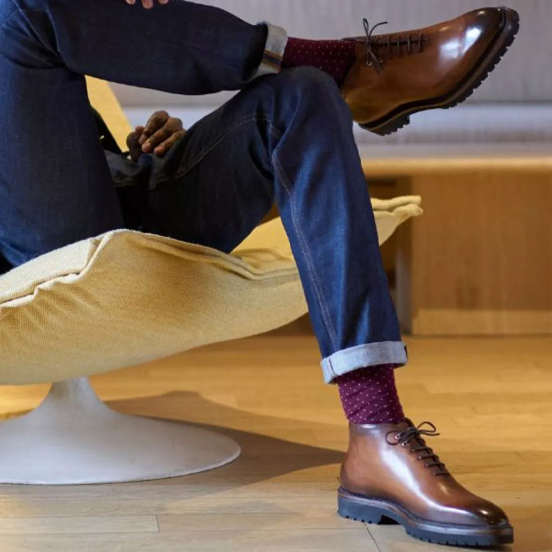 Patina Burgundy Wholecut Shiny Leather Derby Ankle Boots