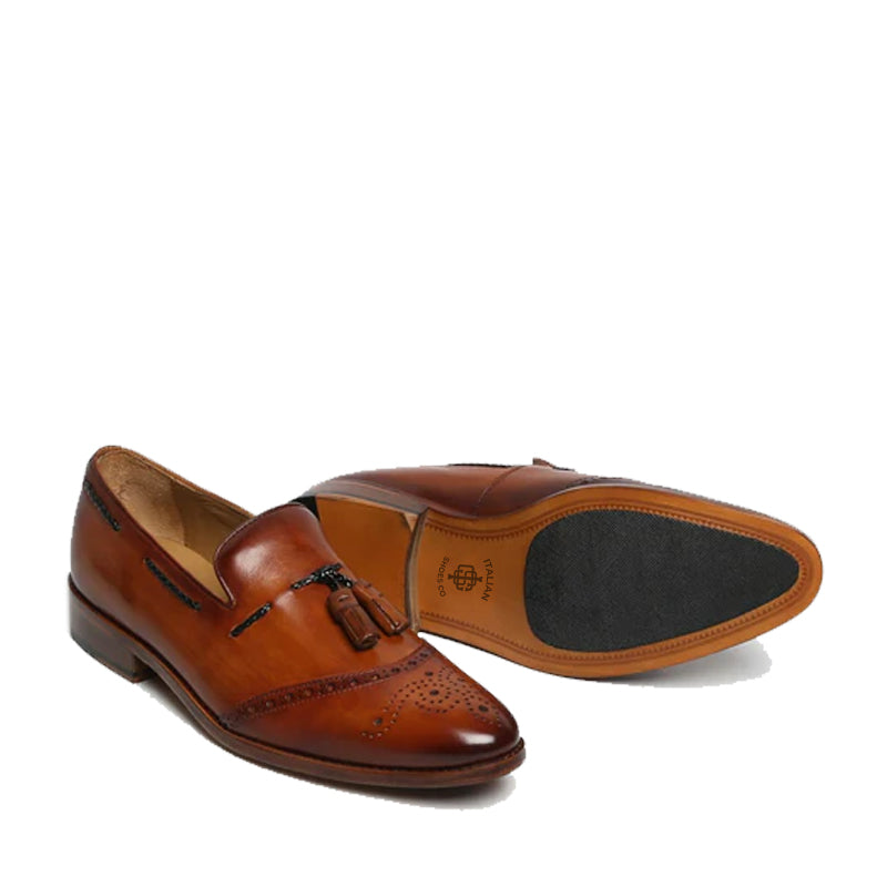 HandPainted  Leather Slip-On Tassel Brown Loafer