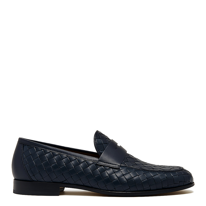 Black Woven Texture Leather Loafer for Men