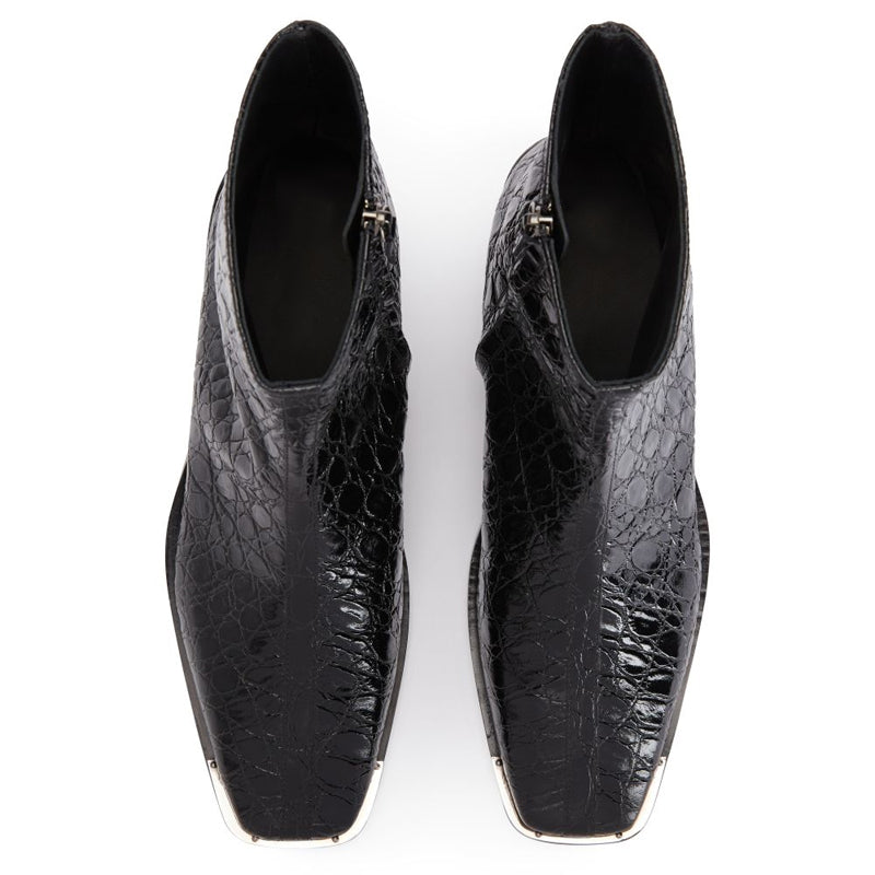 Croco Effect Mid-Top Leather Side Zipper Boot