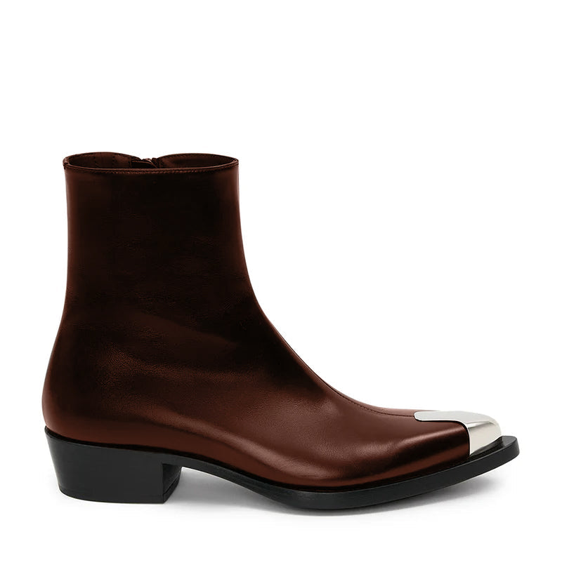 Punk Leather Boots Silver Toe