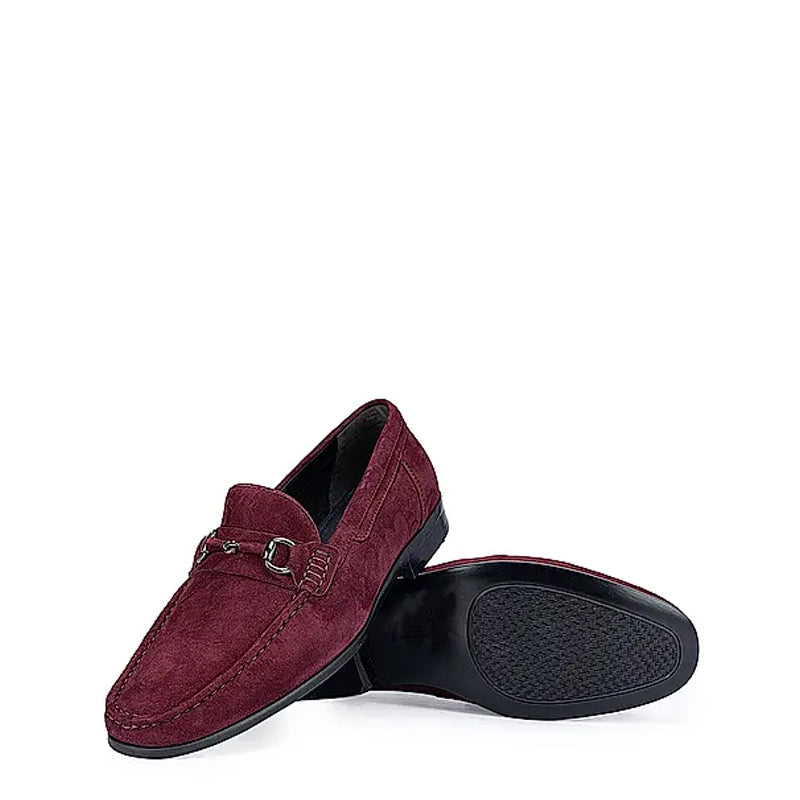 Suede Leather Formal Horsebit Buckled Loafer Burgundy