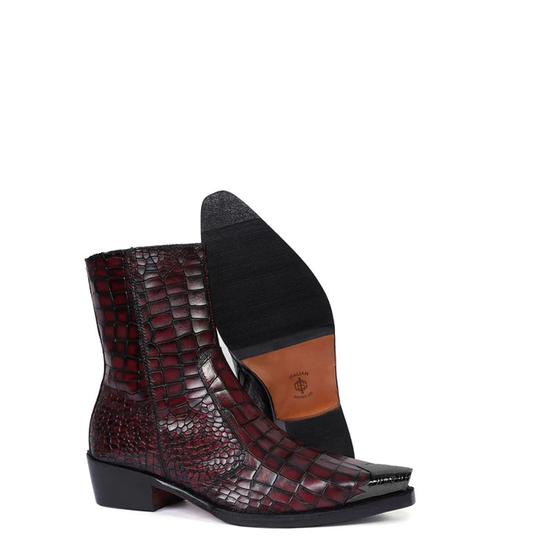 Luxury Premium Croco Print Leather Side-Zipper Boot