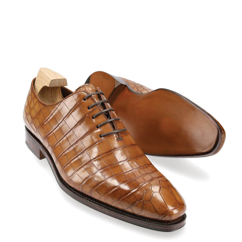 Croco Print Wholecut Leather Oxford Shoe