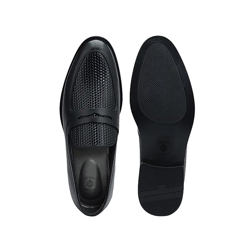 Men Textured Leather Stylish Penny Black Loafer
