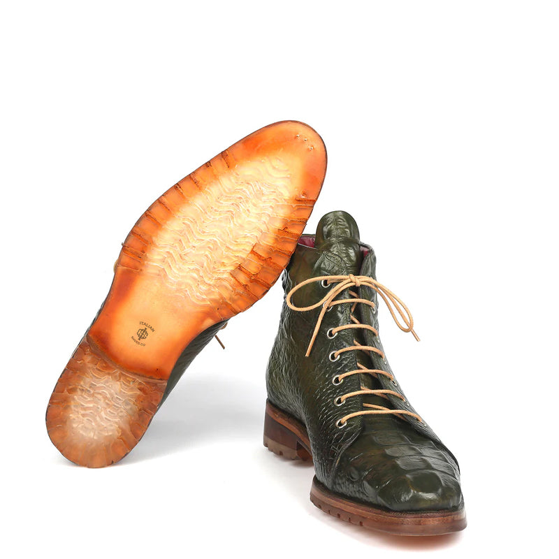 Men Crocodile Embossed Leather Ankle Boot