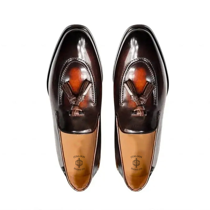 Pure Shiny Leather Tassel Burgundy Loafer