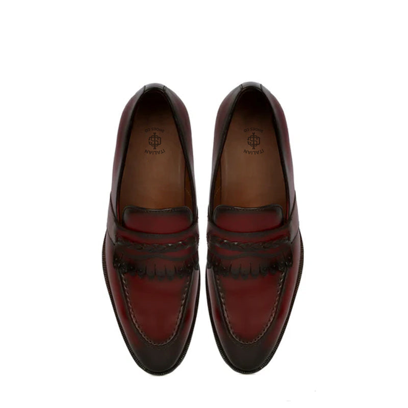 Patent Leather Slip On Black Loafer With Dual Fringes