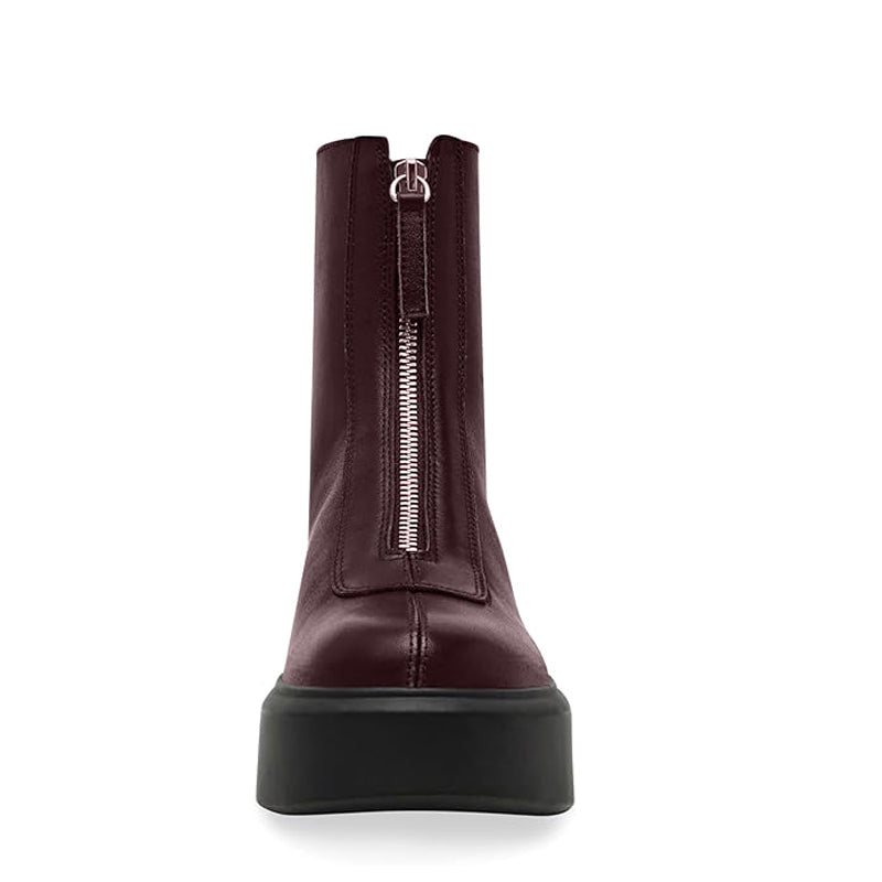 Premium Row Zipped-Front Leather Burgundy Ankle Boot