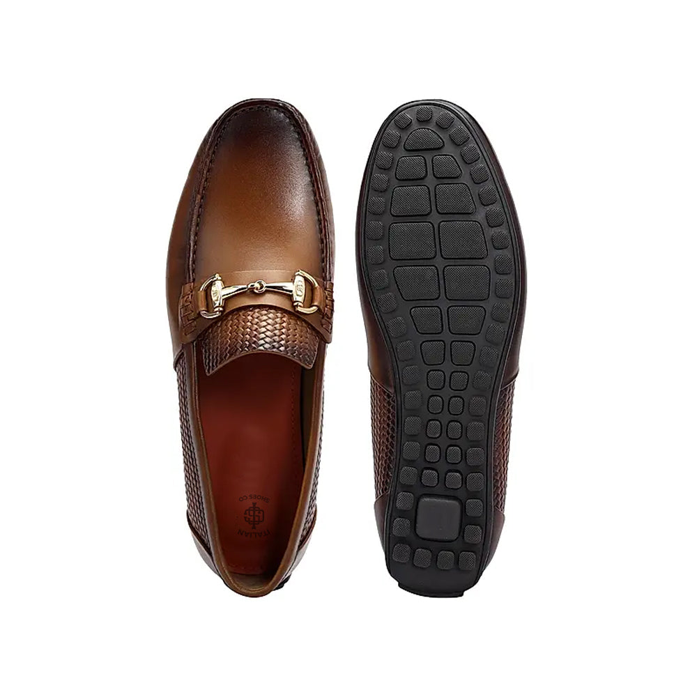Luxury Stylish Leather Buckled Driving Tan Loafer