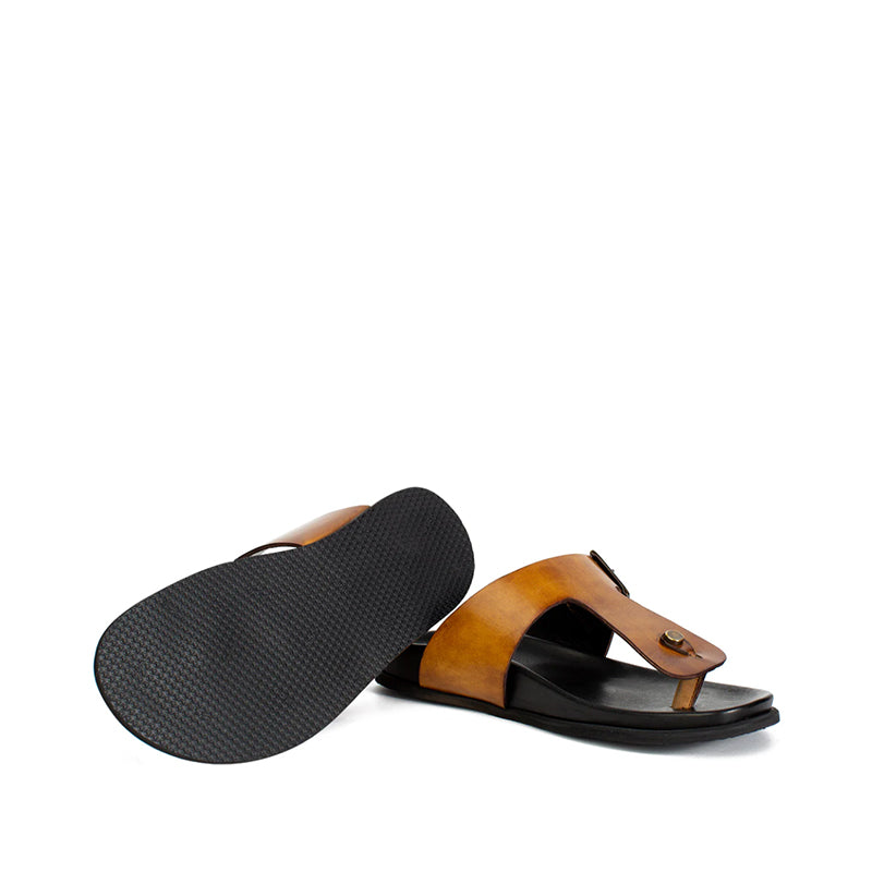 Men Slip On Leather Buckle Sandal