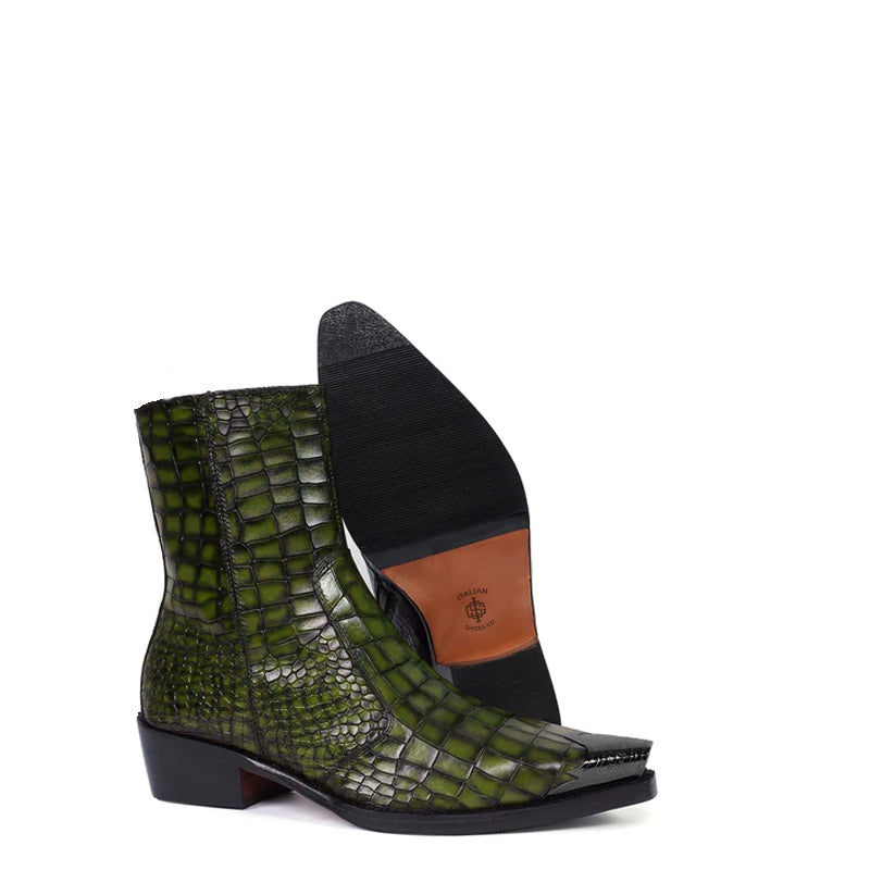 Luxury Croco Print Leather Side-Zipper Boot