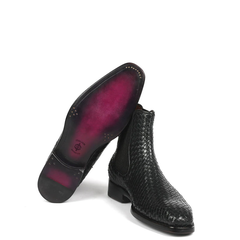 Woven Handmade Shiny Leather Chelsea Boot