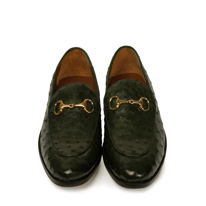 Men Dot Pattern Leather Horsbit Gold Buckled Loafers