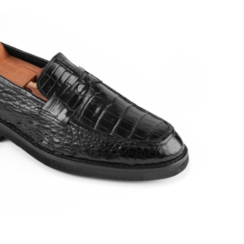 Croco Print Handmade Penny Leather Brown Loafer