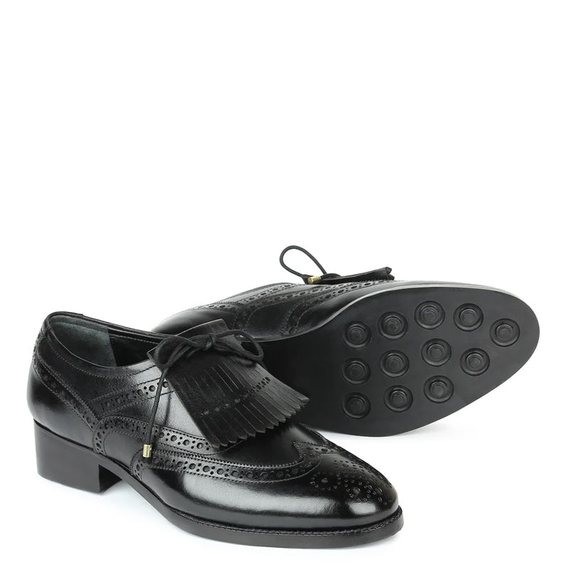 Wingtip Leather Fringed Design Oxford Shoes