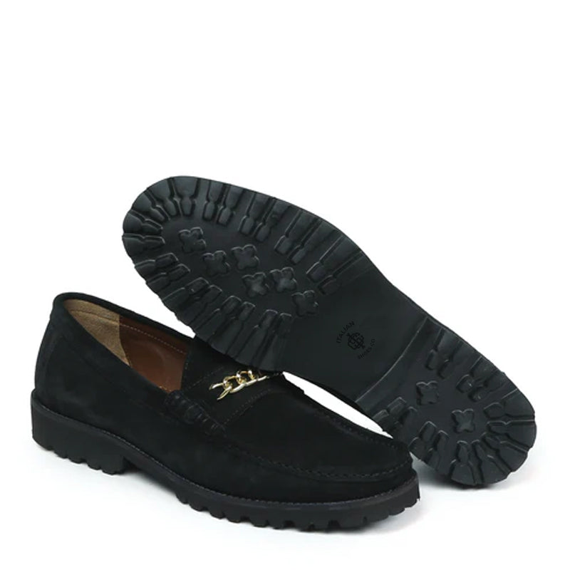 Men Suede Leather Loafers With Golden Brown Chain
