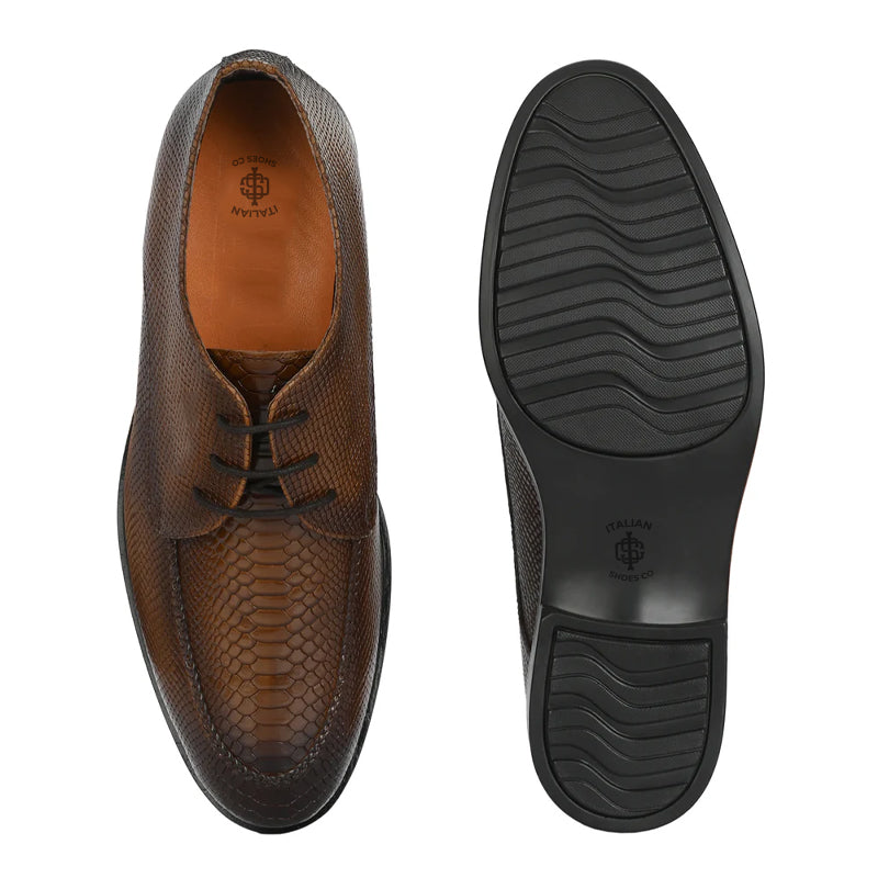 Men Textured Leather Formal Tan Derby Shoe
