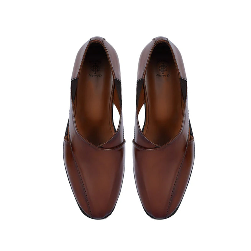 Cross Strap Slip-On Leather Peshawari Tan Sandal
