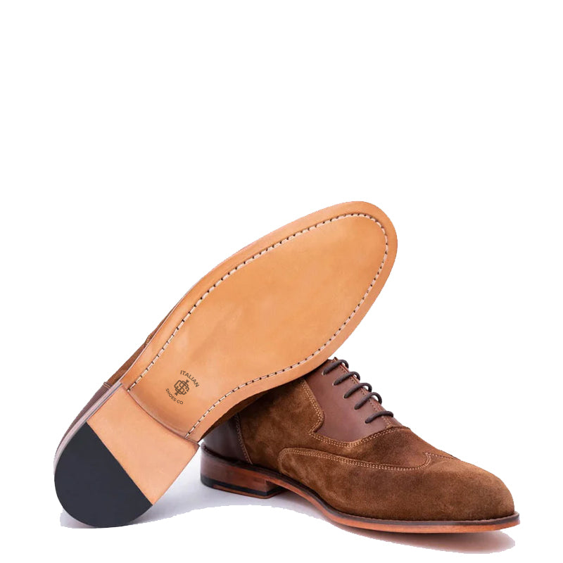 Suede Twin Texture Wingtip Leather Oxford Shoe
