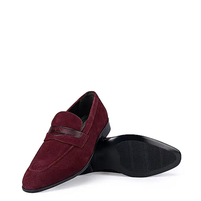 Classic Suede Penny Leather Formal Burgundy Loafer