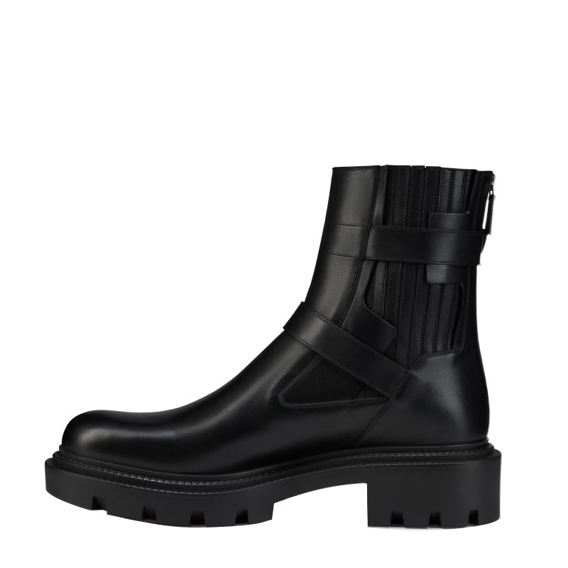 Luxury Polished Leather Boot with Dual Buckle Straps