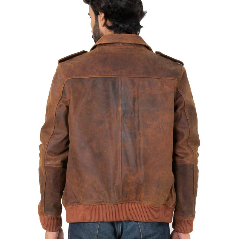 Men Solid Slim Fit Leather Bomber Jacket