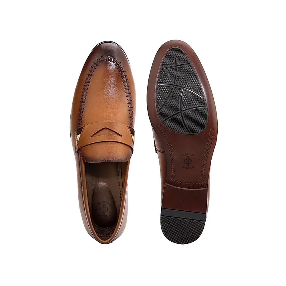 Plain Polished Leather Formal Tan Loafer