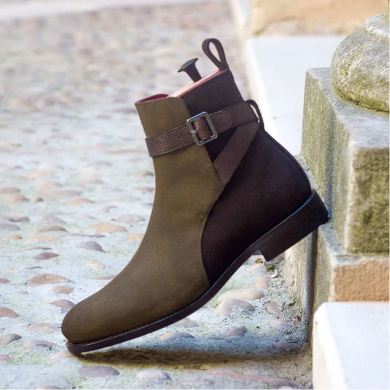 Suede Handmade Custom Leather Brown Burgundy Jodhpur Boot