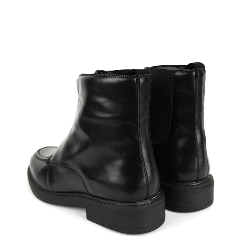 Polished Leather Front Zip Up Black Boot For Men