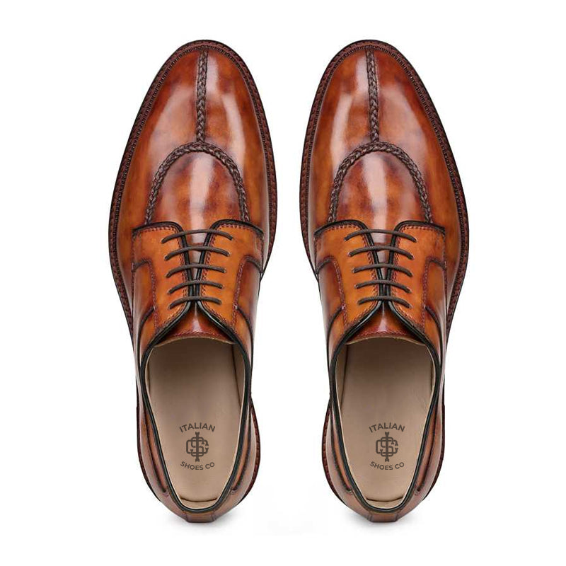 Polished Shiny Leather Split Toe Derby Shoe