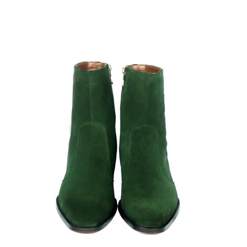 Luxury Cuban Heel High Ankle Suede Leather Zipper Boots