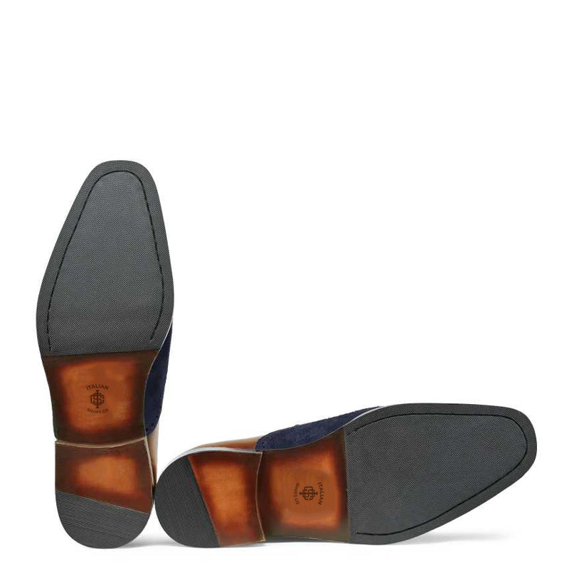 Criss Cross Wingtip Leather Oxford Shoe Tan and Navy