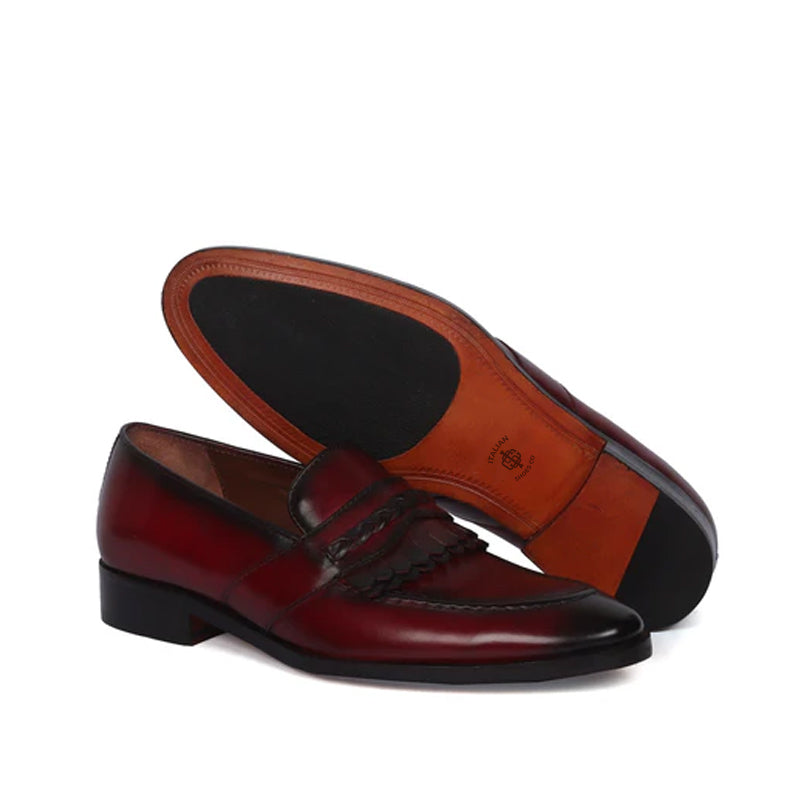 Patent Leather Slip-On Black Loafer With Dual Fringes