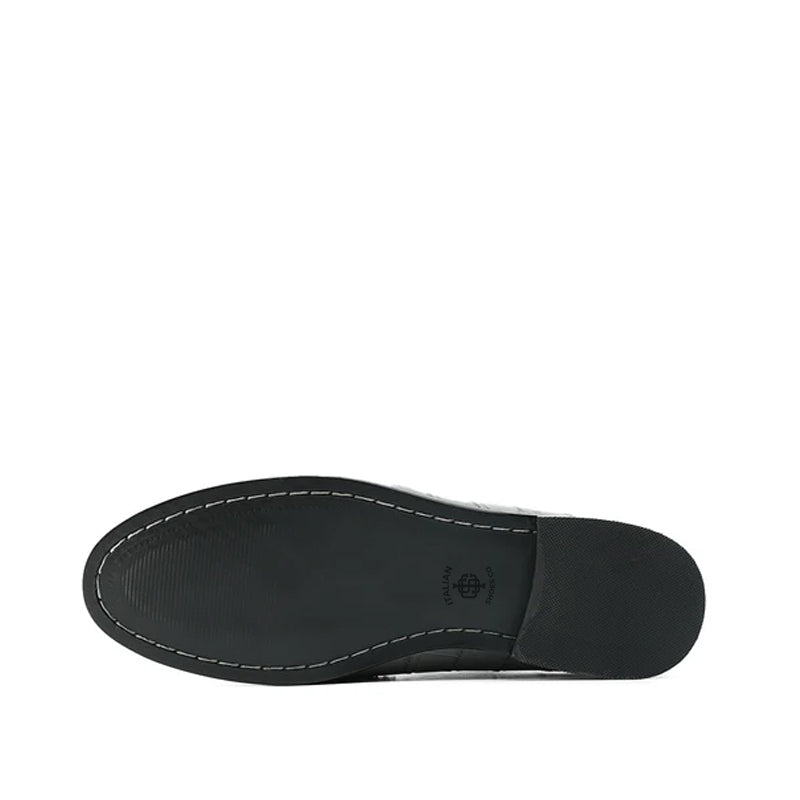 Croco Print Leather Stylish Black Loafer With Side Hook