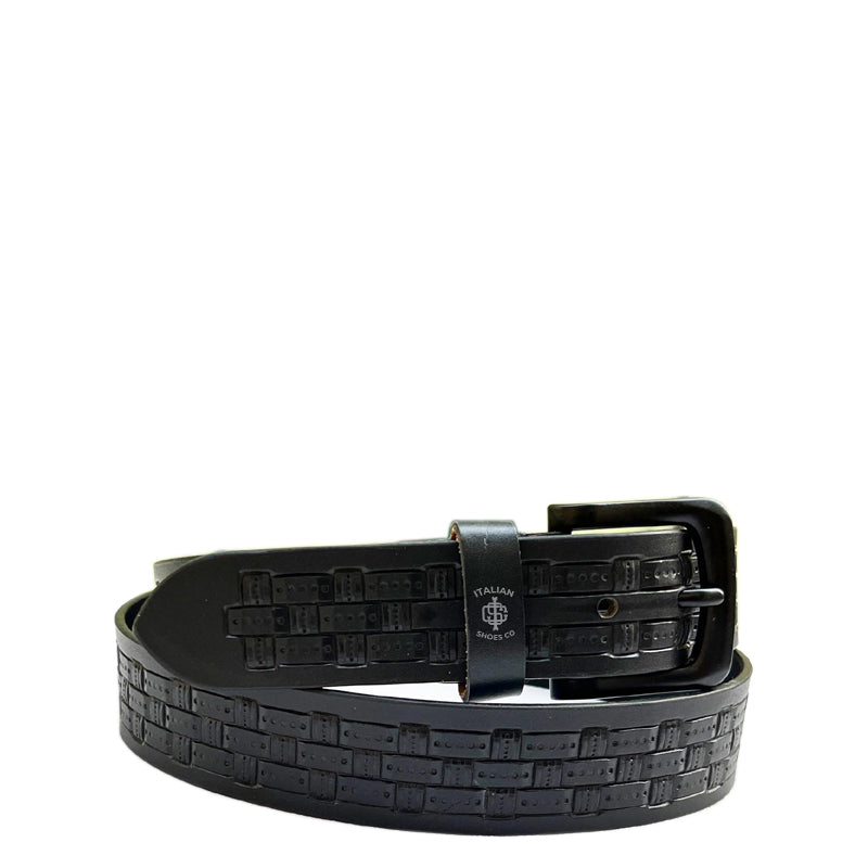 Strutturato Rilievo Black Leather Belt