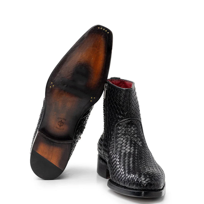 Luxury Stylish Woven Leather Side Zipper Boot