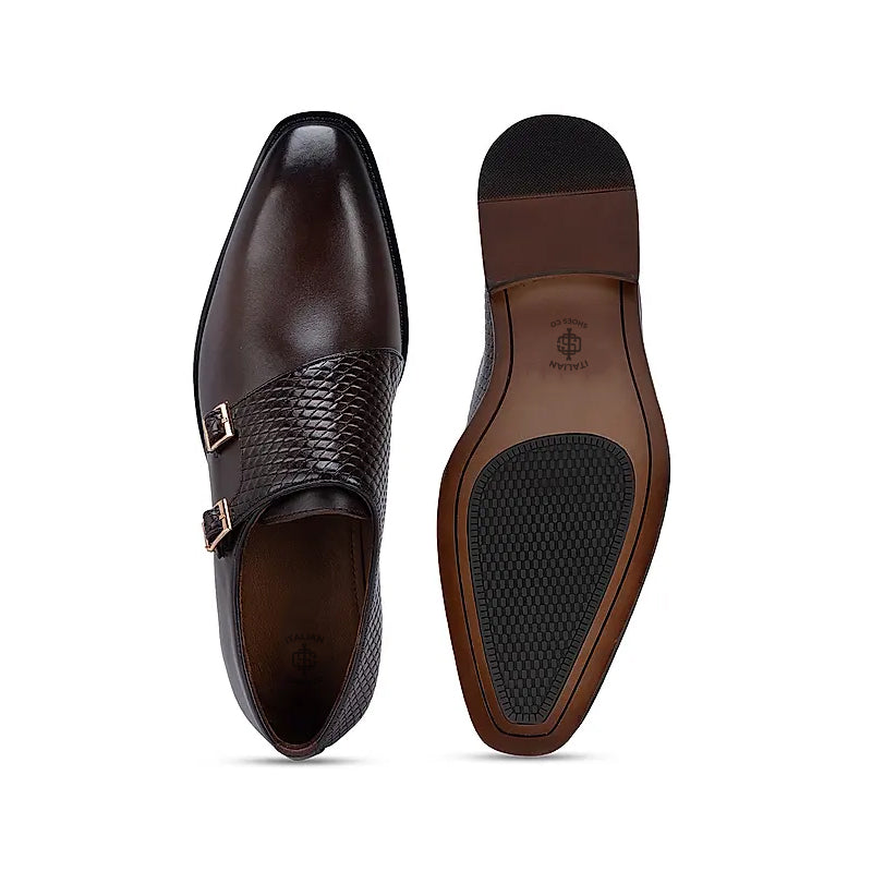 Polished Shiny Leather Textured Double Monk Shoe